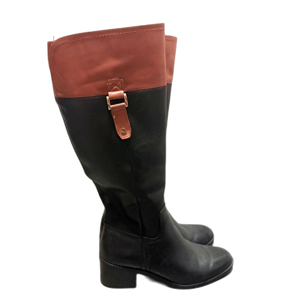 Franco Sarto Lizbeth Riding Boots Two‎ Tone Brown Black Genuine Leather Size 7.5
